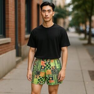 Vintage Green Tropical Swim Trunks